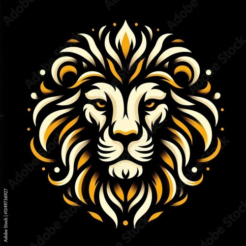 Ornate Lion Head, Floral Design, Dark Background, Logo Design