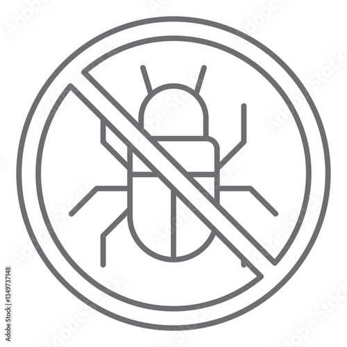 Beetle bug ban thin line icon, prohibited elements concept. Vector graphics. Insect, pest bugs forbidden sign on white background, outline style icon for mobile or web design.