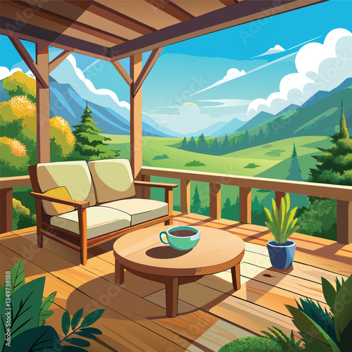 A Cozy Outdoor Space with Scenic Mountain Views and Relaxing Furniture