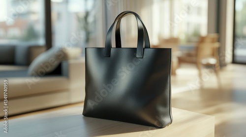 Wallpaper Mural Black Leather Tote Bag in Modern Living Room Torontodigital.ca