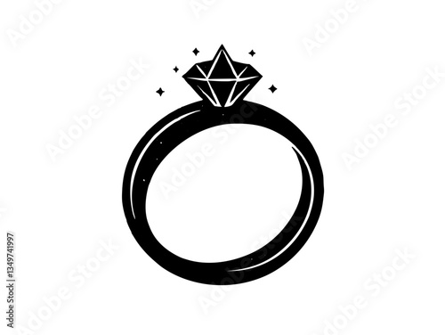 Wedding Ring Silhouette, Ring with gemstone vector,Diamond ring icon