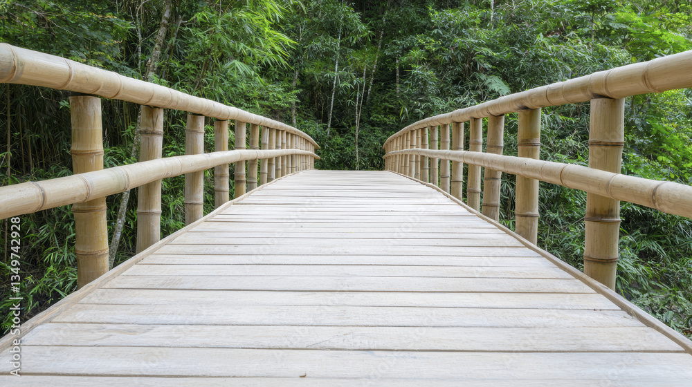 serene bamboo bridge surrounded by lush greenery, inviting exploration and tranquility serene bamboo bridge surrounded by lush greenery, inviting exploration and tranquility
