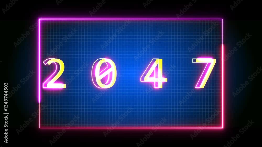 GLOWING NEON RECTANGLE LINE WORD NEW YEAR 2047 ON TRANSPARENT ON BACKGROUND GLOWING NEON RECTANGLE LINE WORD NEW YEAR 2047 ON TRANSPARENT ON BACKGROUND