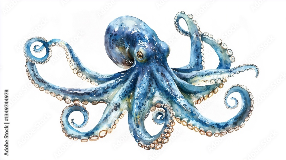 Fototapeta premium a watercolor blue octopus