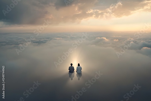 Couple Contemplating Sunrise for Cloud Sea.