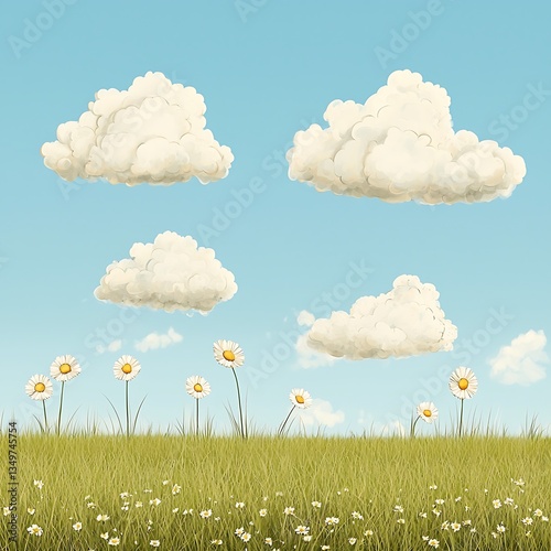 Daisies with Clouds, and Grassy Field.