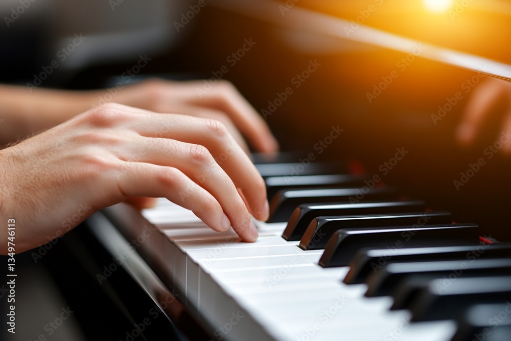 Fototapeta premium Hands playing piano keys