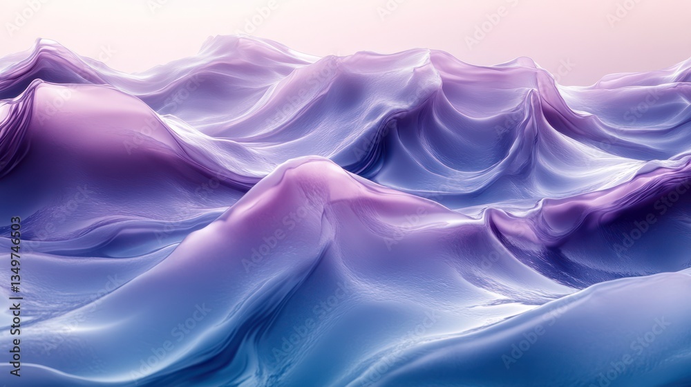 Fototapeta premium Abstract purple and blue fabric waves, soft light background, design texture