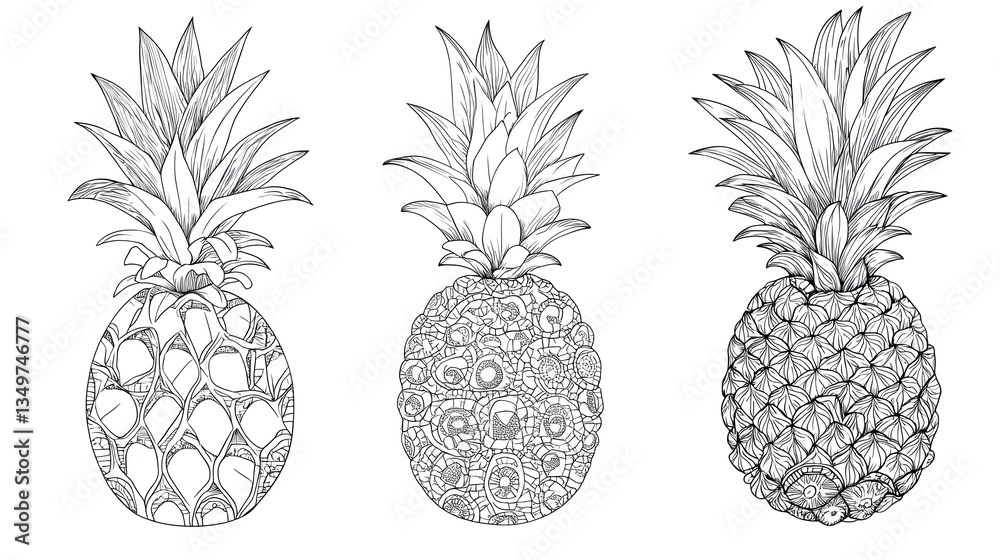 Fototapeta premium Intricate Zentangle Pineapple Doodle Vector with Floral Mandala Design for Creative Projects