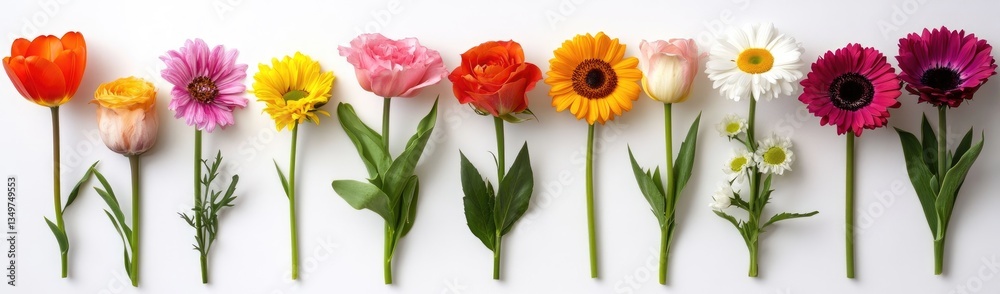 Colorful Flowers Arranged in a Row Colorful Flowers Arranged in a Row