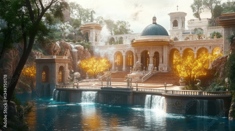 Fototapeta premium Opulent Palace by a Serene Lake