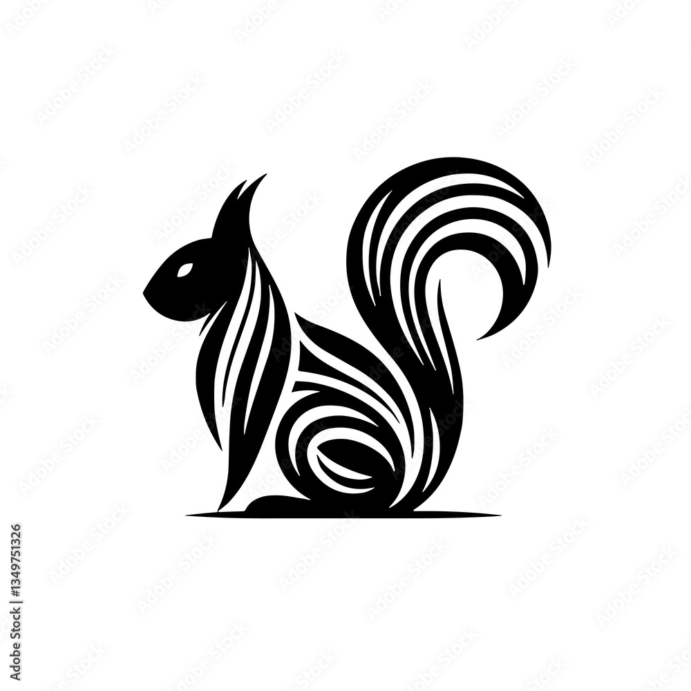 Obraz premium Stylized squirrel silhouette with flowing lines, agile, representing nature, on white background