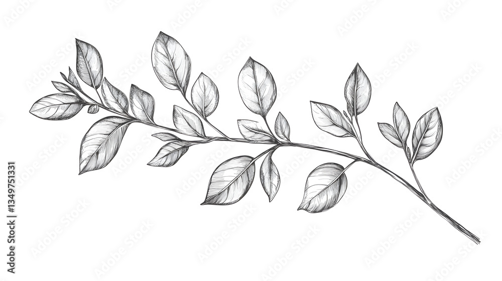 Detailed Hand-Drawn Pencil Sketch of Plant on White Background for Botanical Purposes Detailed Hand-Drawn Pencil Sketch of Plant on White Background for Botanical Purposes