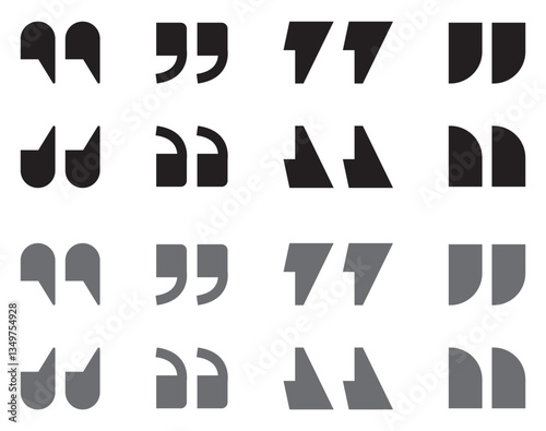 Set of quote mark. Quotes icon vector set. Quotemarks outline, speech marks, inverted commas or talking marks collection. Talk bubble speech icon. Black quotes icon. Vector illustration.