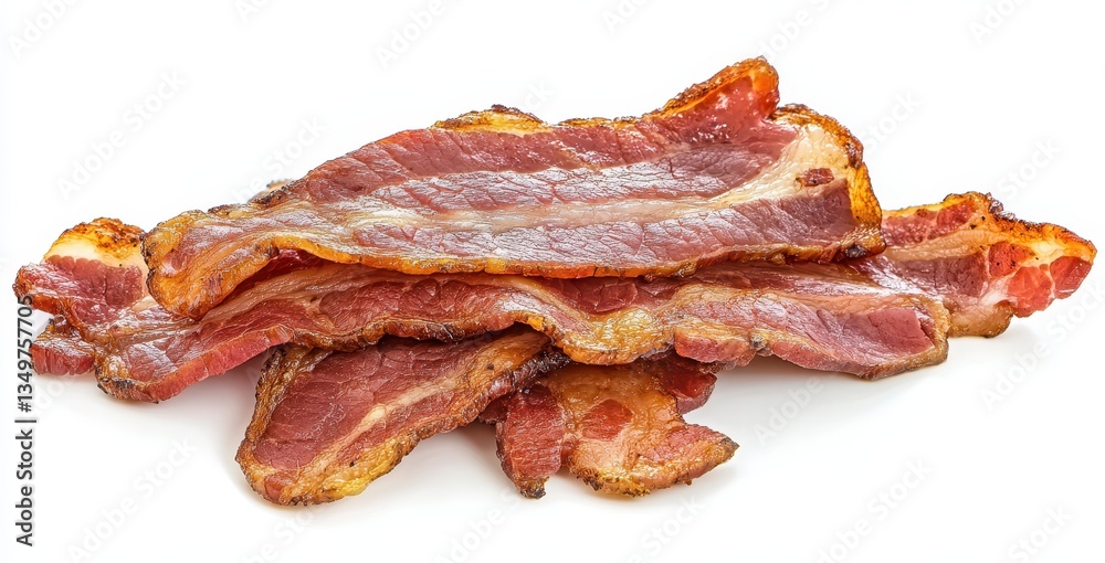 Slices of Crispy Cooked Bacon Isolated on White Background Perfect for Food Photography and Culinary Projects Showcasing Delicious Meats and Breakfast Meals Slices of Crispy Cooked Bacon Isolated on White Background Perfect for Food Photography and Culinary Projects Showcasing Delicious Meats and Breakfast Meals