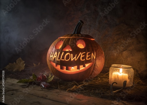 Halloween horror light eyes pumpkins. Jack O' Lanterns Glowing In Fantasy Night. Spooky Halloween pumpkins.