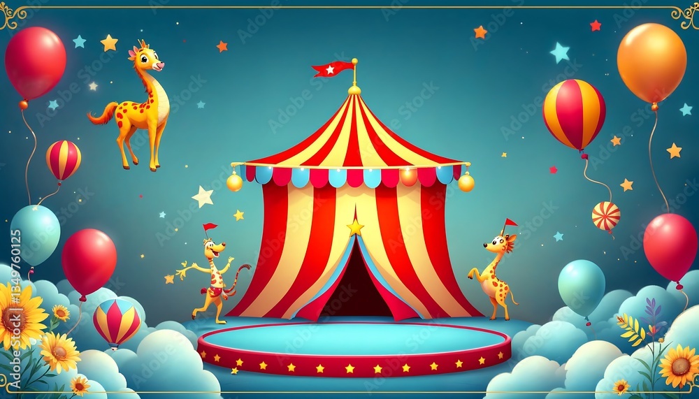 Obraz premium Circus Tent with Giraffes and Balloons Illustration
