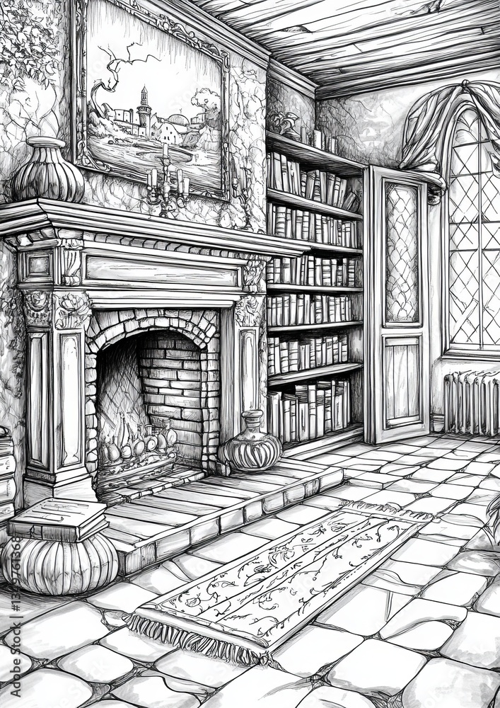 Fototapeta premium Fantasy Interior Coloring Pages