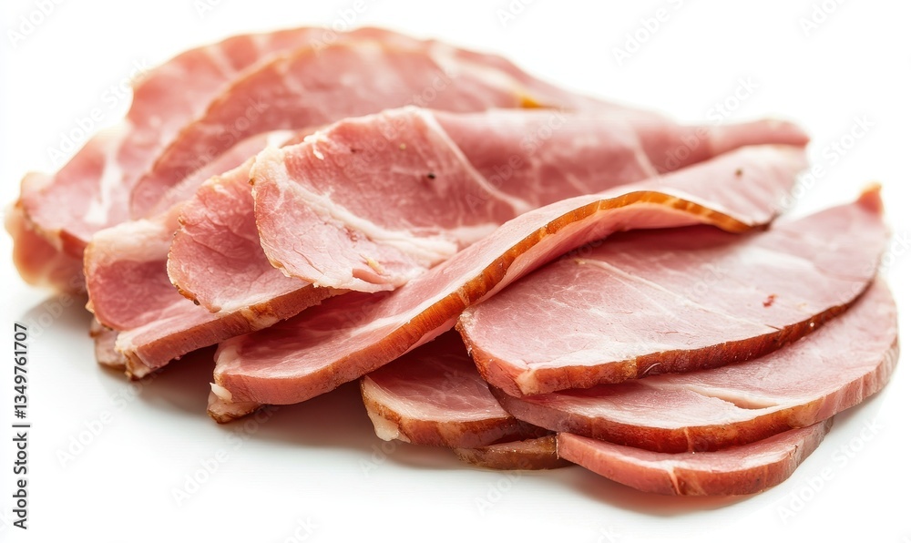 Slices of Freshly Cut Lean Ham Ideal for Sandwiches and Culinary Presentations, Showcasing a Juicy and Tender Texture on a White Background Slices of Freshly Cut Lean Ham Ideal for Sandwiches and Culinary Presentations, Showcasing a Juicy and Tender Texture on a White Background