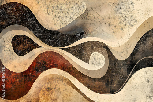 Abstract artistic wave design with intricate star patterns backdrop