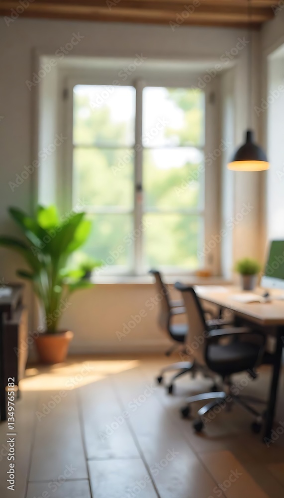 Fototapeta premium Generative AI Crafted Office Workspace Blurred Serenity