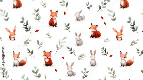 Fototapeta Naklejka Na Ścianę i Meble -  Cute forest animals pattern, seamless design