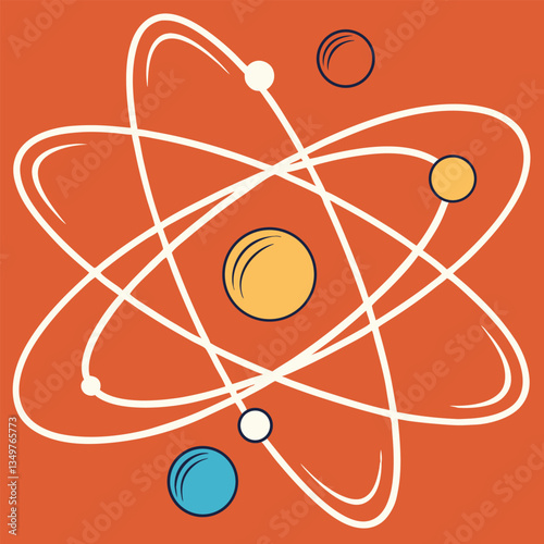 3D Atom Symbol on Dark Background with Electrons Orbiting
