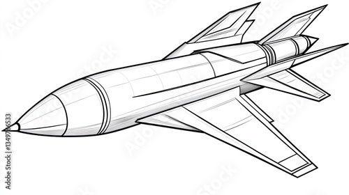 Drawing of a futuristic missile in flight, graphic design concept photo