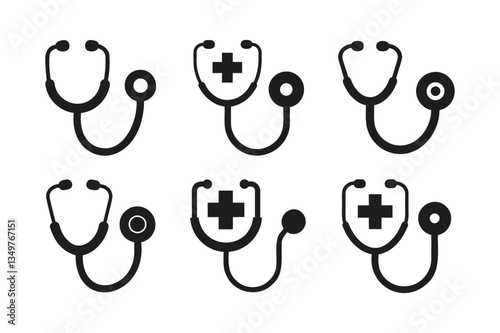 stethoscope sign icon in flat style doctor medic vector silhouette