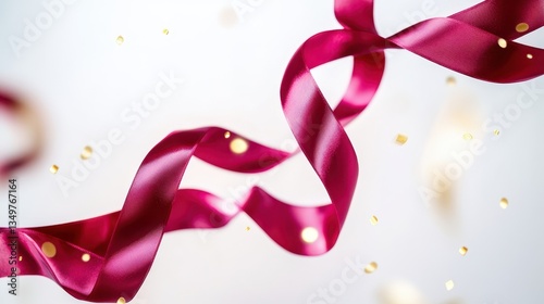 Elegant Red Ribbon Intermingled With Golden Confetti