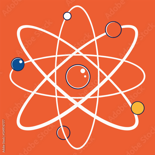 3D Atom Symbol on Dark Background with Electrons Orbiting