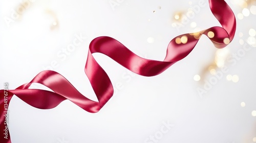 Elegant Red Ribbon Swirls With Sparkling Background.