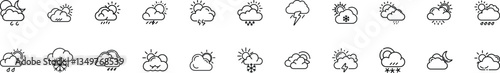 Weather Icons Sun, Clouds, Rain, Snow, Lightning, Night