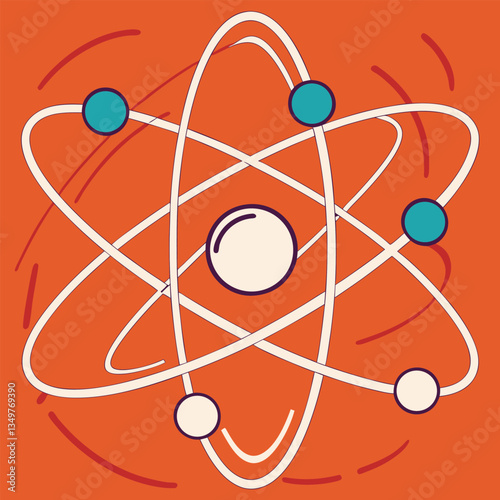 3D Atom Symbol on Dark Background with Electrons Orbiting