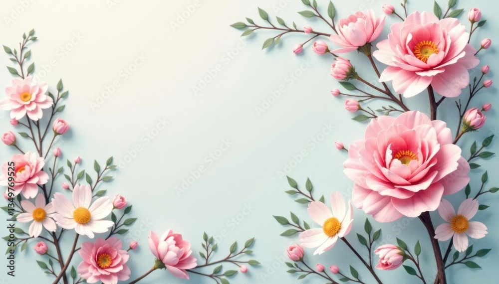 Naklejka premium Delicate floral motif, pastel hues, subtle texture, invitation, spring, subtle