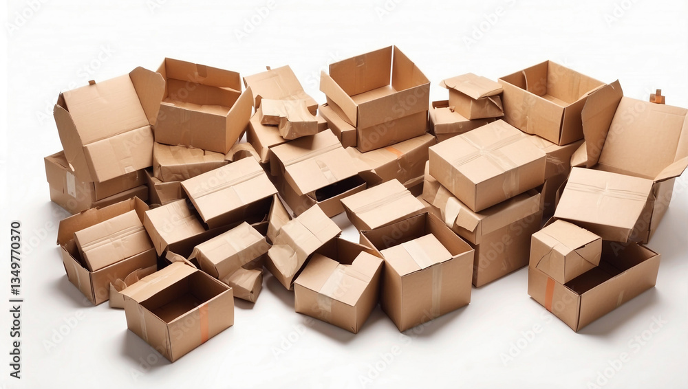 Fototapeta premium Opened Cardboard Boxes and Parcels from a Top View - A Snapshot of Shipping and Delivery