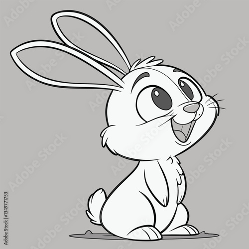 A cute cartoon bunny happily holding an Easter egg, with a big smile and fun, colorful spring vibe, perfect for a joyful holiday illustration