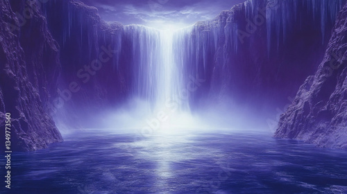 Breathtaking waterfall cascading into a serene lake creating a picturesque natural scene surrounded by lush greenery and clear skies.