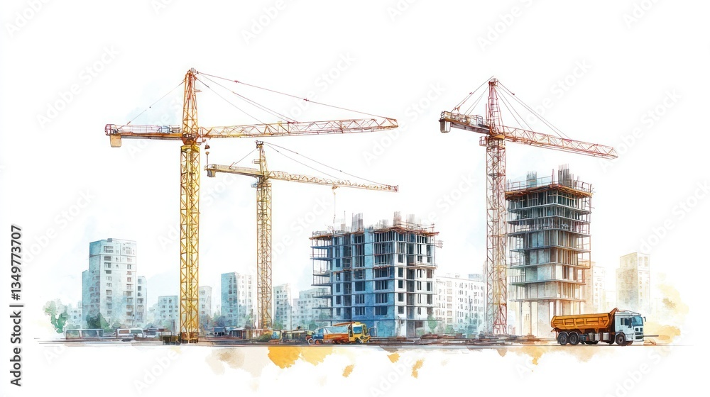 Construction Site Cityscape Watercolor Construction Site Cityscape Watercolor