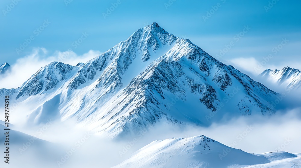 Obraz premium Majestic Snow Mountains Rising Above the Clouds in Winter Landscape