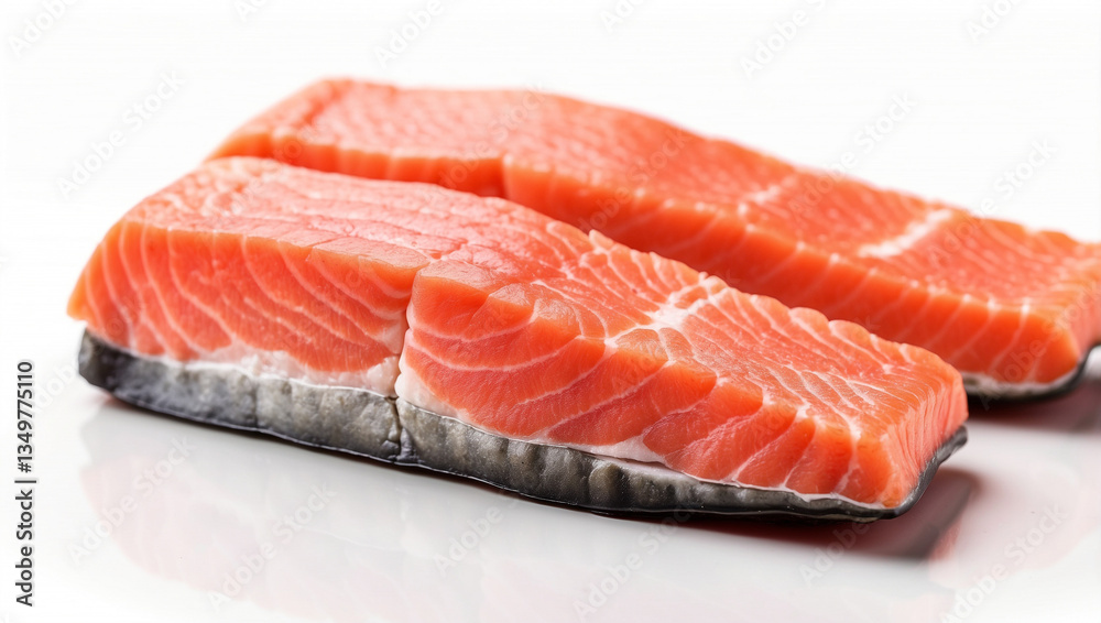 Fresh Raw Salmon Fillet Isolated on a White Background - A Healthy Seafood Choice Fresh Raw Salmon Fillet Isolated on a White Background - A Healthy Seafood Choice
