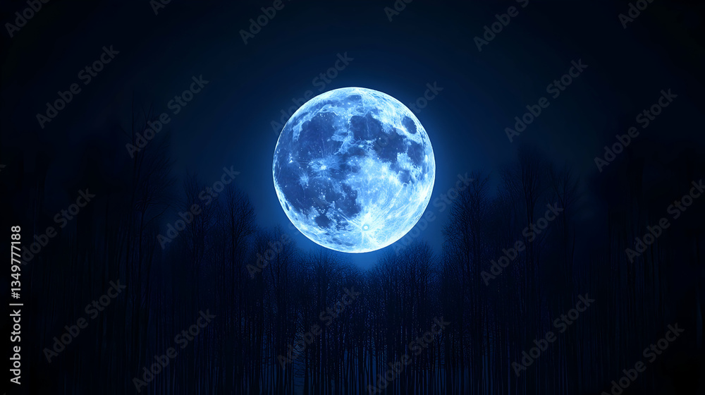 Naklejka premium Pixelated Blue Moon Over Dark Forest