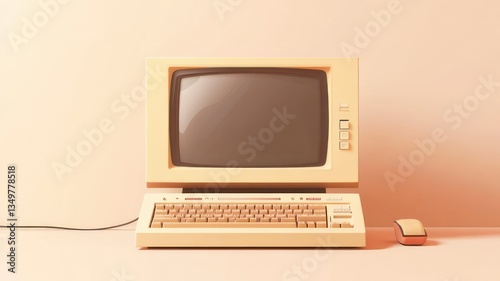 Vintage Computer Setup with Monitor and Keyboard on Desk Background