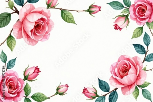 Delicate watercolor roses and leaves, continuous floral motif, vintage, wallpaper, digital