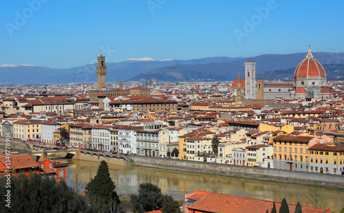view of Florence City in Central Italy with mountains in the background photo