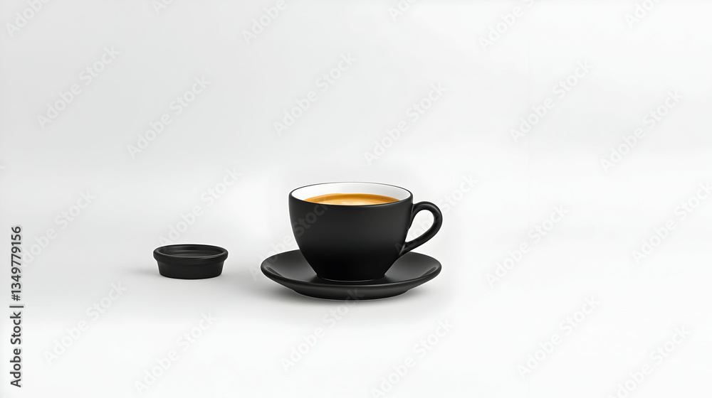 Black Coffee Cup And Saucer On White Background Black Coffee Cup And Saucer On White Background