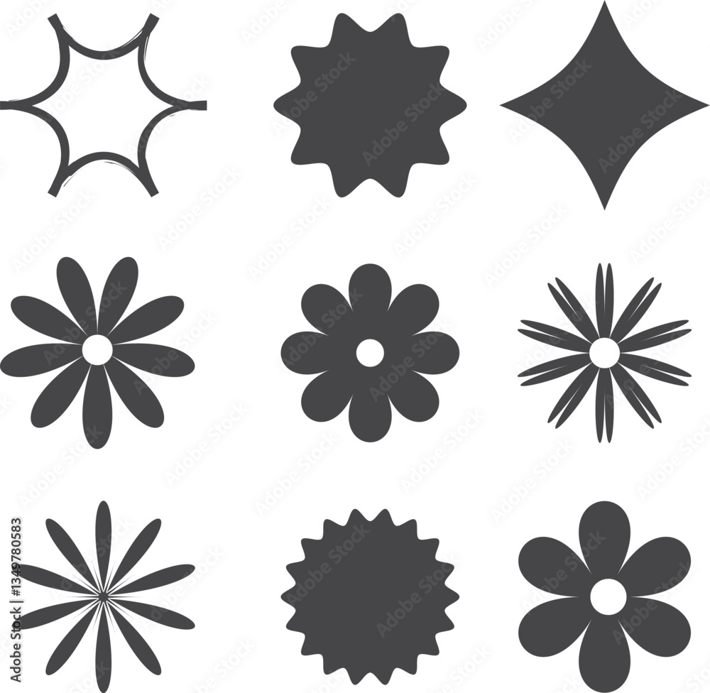 Handmade flower icons vector set Handmade flower icons vector set