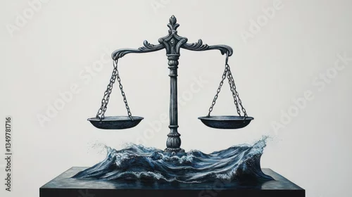 Fototapeta Justice Scales on a Wave. Symbolic Artwork. Possible Stock Photo Use