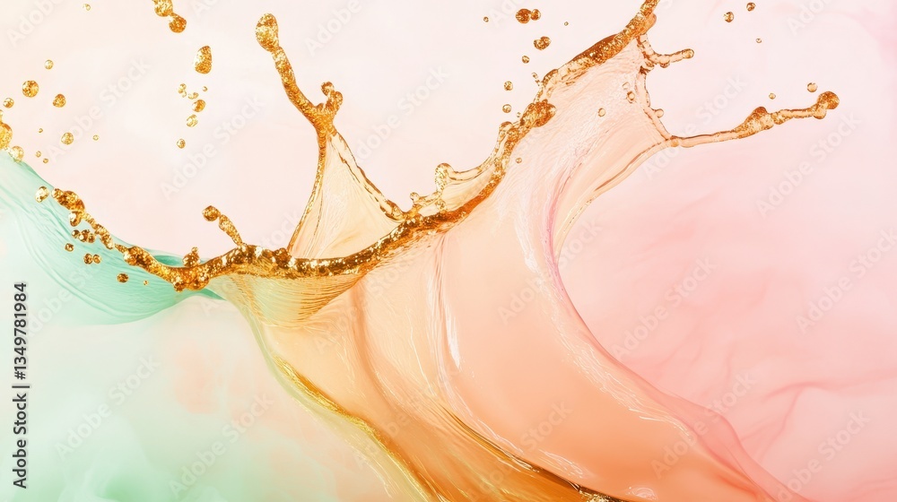 Fototapeta premium Fluid Golden Surge Interacts With Pastel Mist.