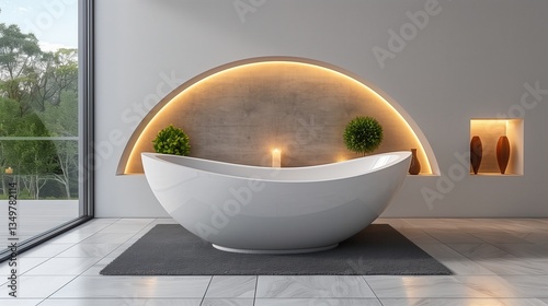 Modern minimalist bathroom with freestanding bathtub